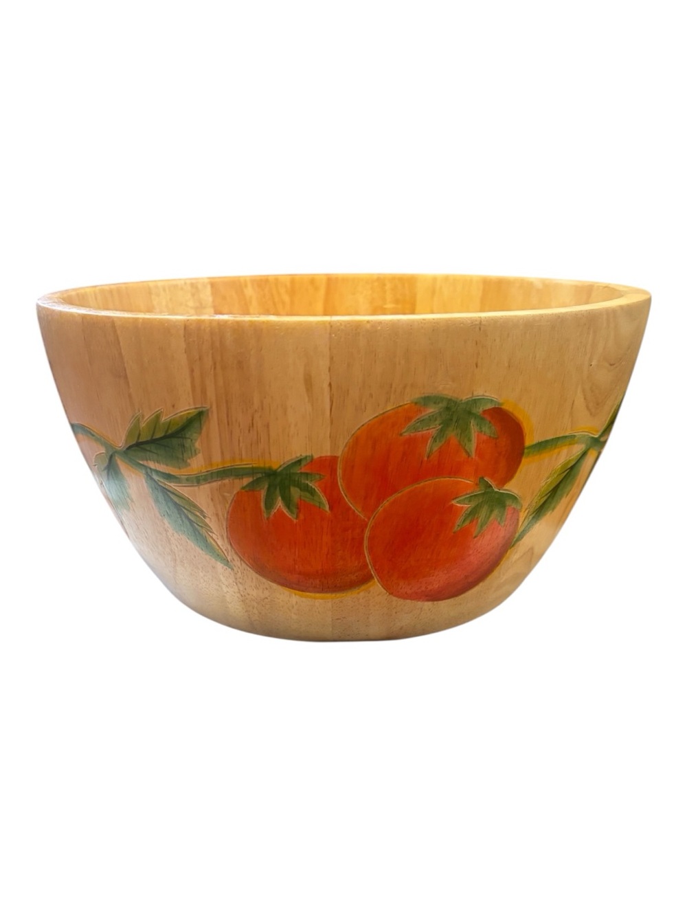 Clay Art Hand-Painted Wooden Salad Bowl with Red Tomato Motif